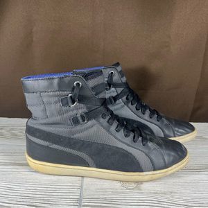 Puma High-Top Black Gray Leather Sneaker Training Shoe Womens 8